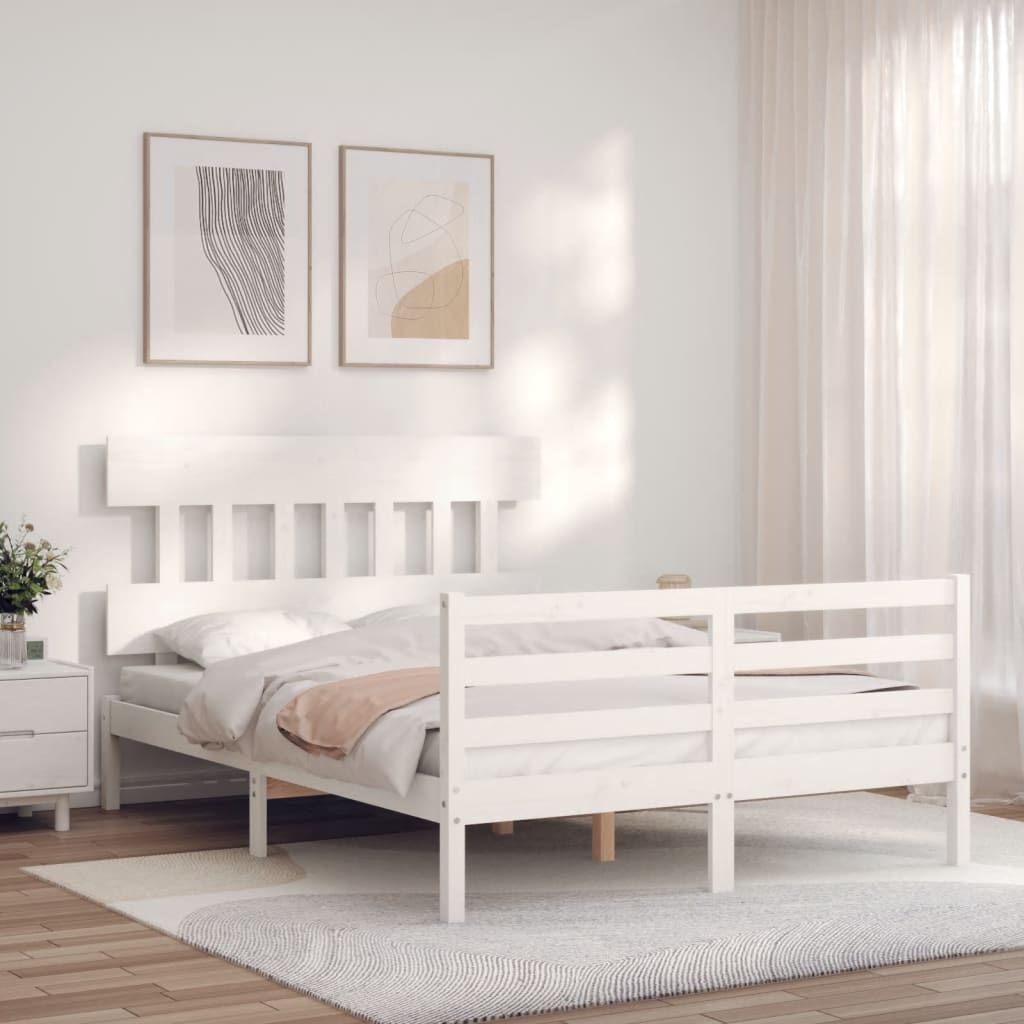 Estrutura de cama com cabeceira 140x190cm madeira maciça branco