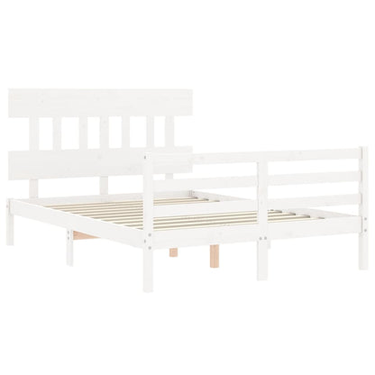 Estrutura de cama com cabeceira 140x190cm madeira maciça branco