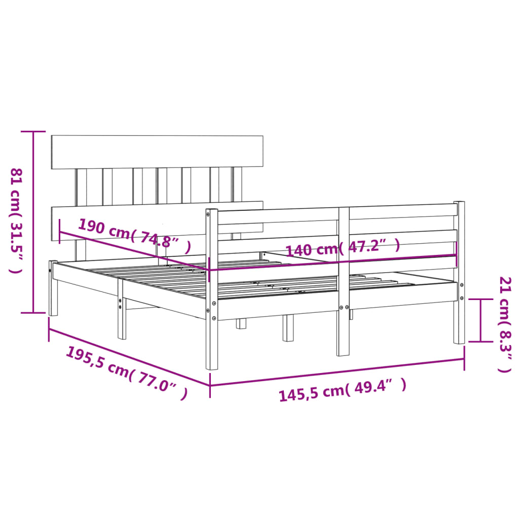 Estrutura de cama com cabeceira 140x190cm madeira maciça branco