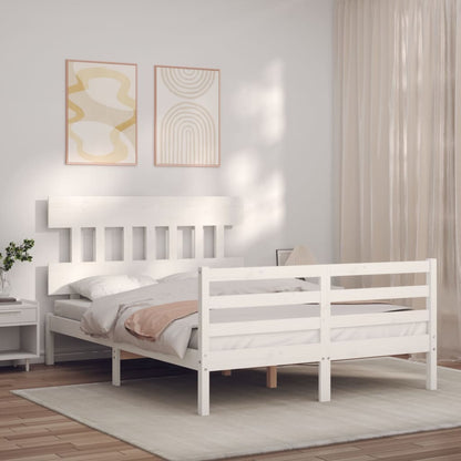 Estrutura de cama com cabeceira 140x190cm madeira maciça branco