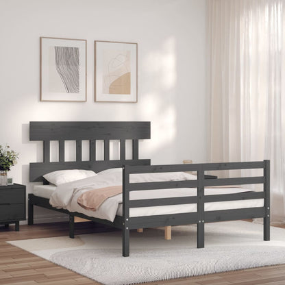 Estrutura de cama com cabeceira 140x190 cm madeira maciça cinza