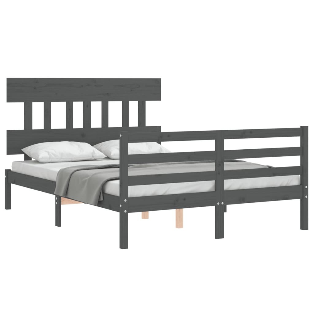 Estrutura de cama com cabeceira 140x190 cm madeira maciça cinza