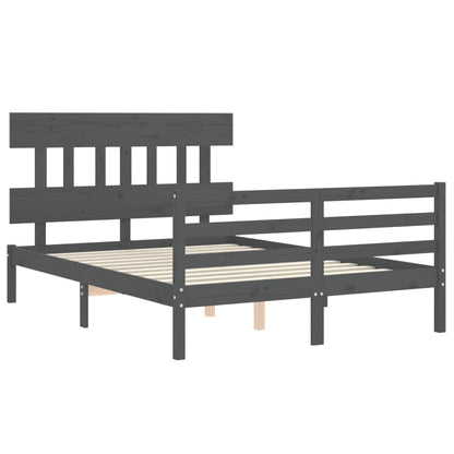 Estrutura de cama com cabeceira 140x190 cm madeira maciça cinza