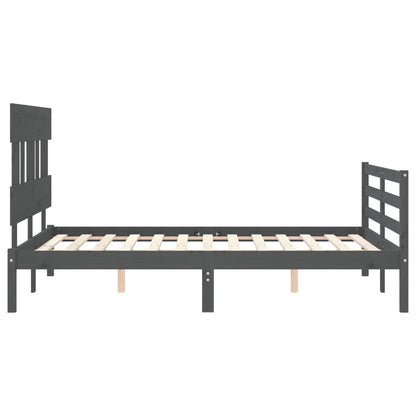 Estrutura de cama com cabeceira 140x190 cm madeira maciça cinza