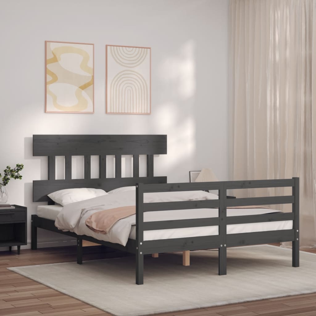 Estrutura de cama com cabeceira 140x190 cm madeira maciça cinza