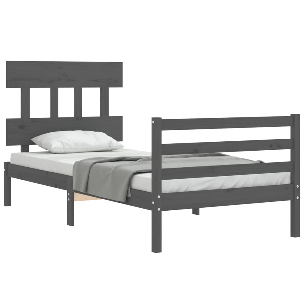 Estrutura de cama com cabeceira 90x200 cm madeira maciça cinza