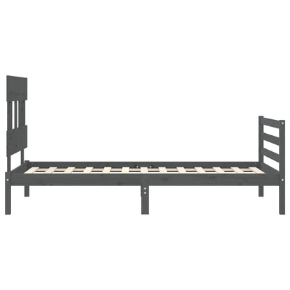 Estrutura de cama com cabeceira 90x200 cm madeira maciça cinza