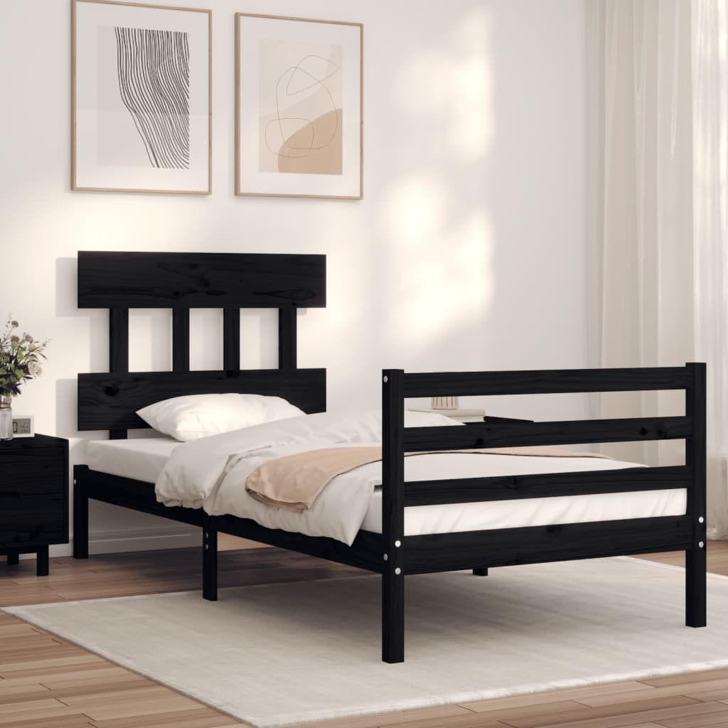 Estrutura de cama com cabeceira 90x200 cm madeira maciça preto