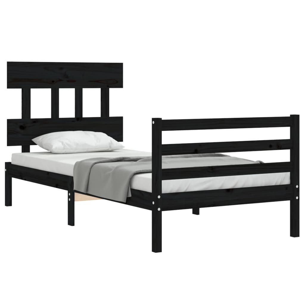 Estrutura de cama com cabeceira 90x200 cm madeira maciça preto