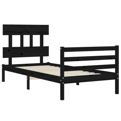 Estrutura de cama com cabeceira 90x200 cm madeira maciça preto