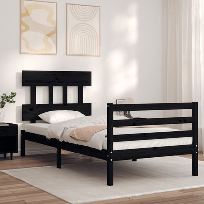 Estrutura de cama com cabeceira 90x200 cm madeira maciça preto