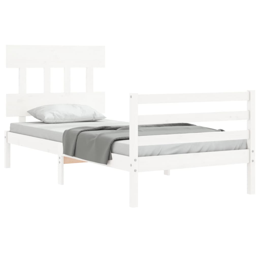 Estrutura de cama com cabeceira 100x200cm madeira maciça branco