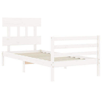 Estrutura de cama com cabeceira 100x200cm madeira maciça branco