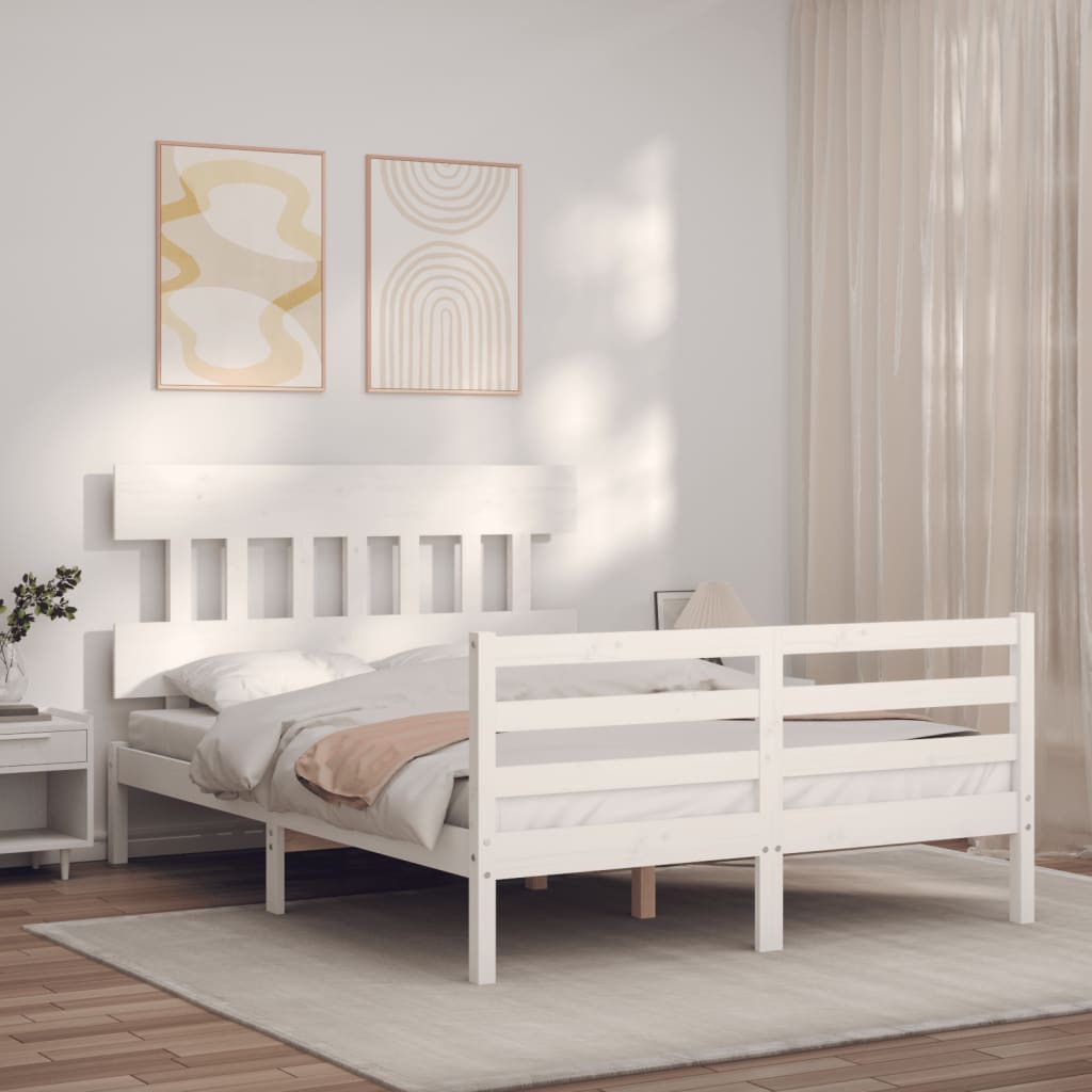 Estrutura de cama com cabeceira 120x200cm madeira maciça branco