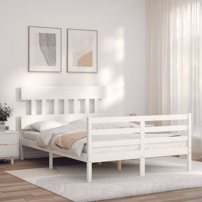 Estrutura de cama com cabeceira 140x200cm madeira maciça branco