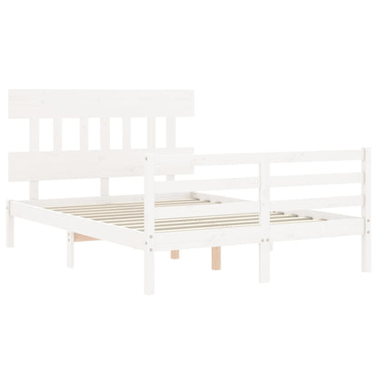 Estrutura de cama com cabeceira 140x200cm madeira maciça branco