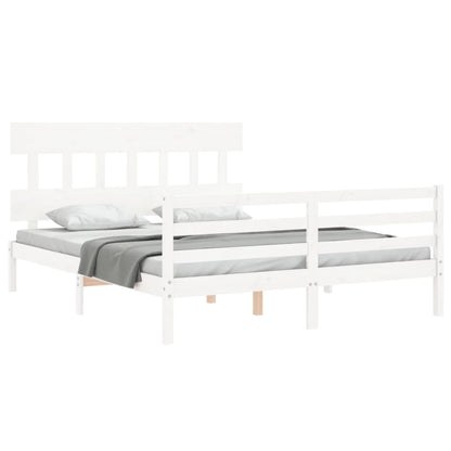 Estrutura de cama King Size com cabeceira madeira maciça branco