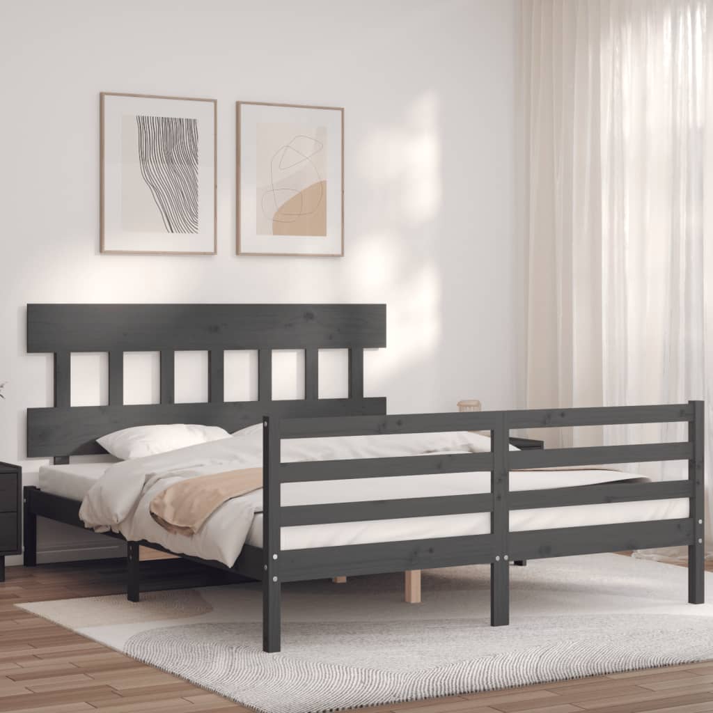 Estrutura de cama com cabeceira 160x200 cm madeira maciça cinza