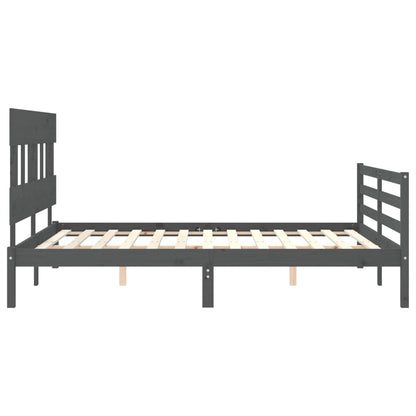 Estrutura de cama com cabeceira 160x200 cm madeira maciça cinza