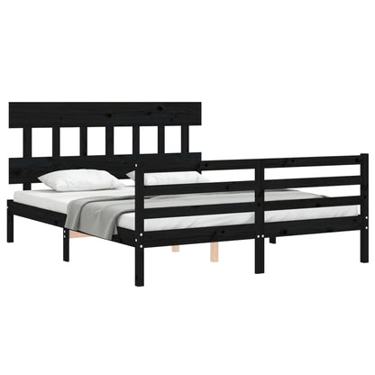 Estrutura de cama com cabeceira 160x200 cm madeira maciça preto