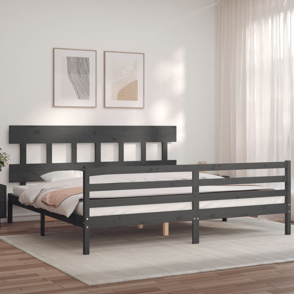 Estrutura de cama com cabeceira 200x200 cm madeira maciça cinza