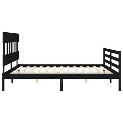 Estrutura de cama com cabeceira 200x200 cm madeira maciça preto