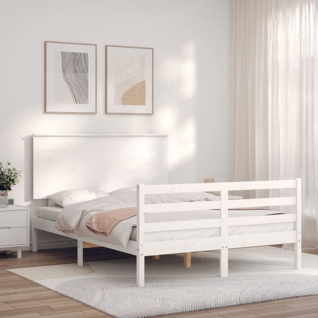 Estrutura de cama com cabeceira 140x190cm madeira maciça branco