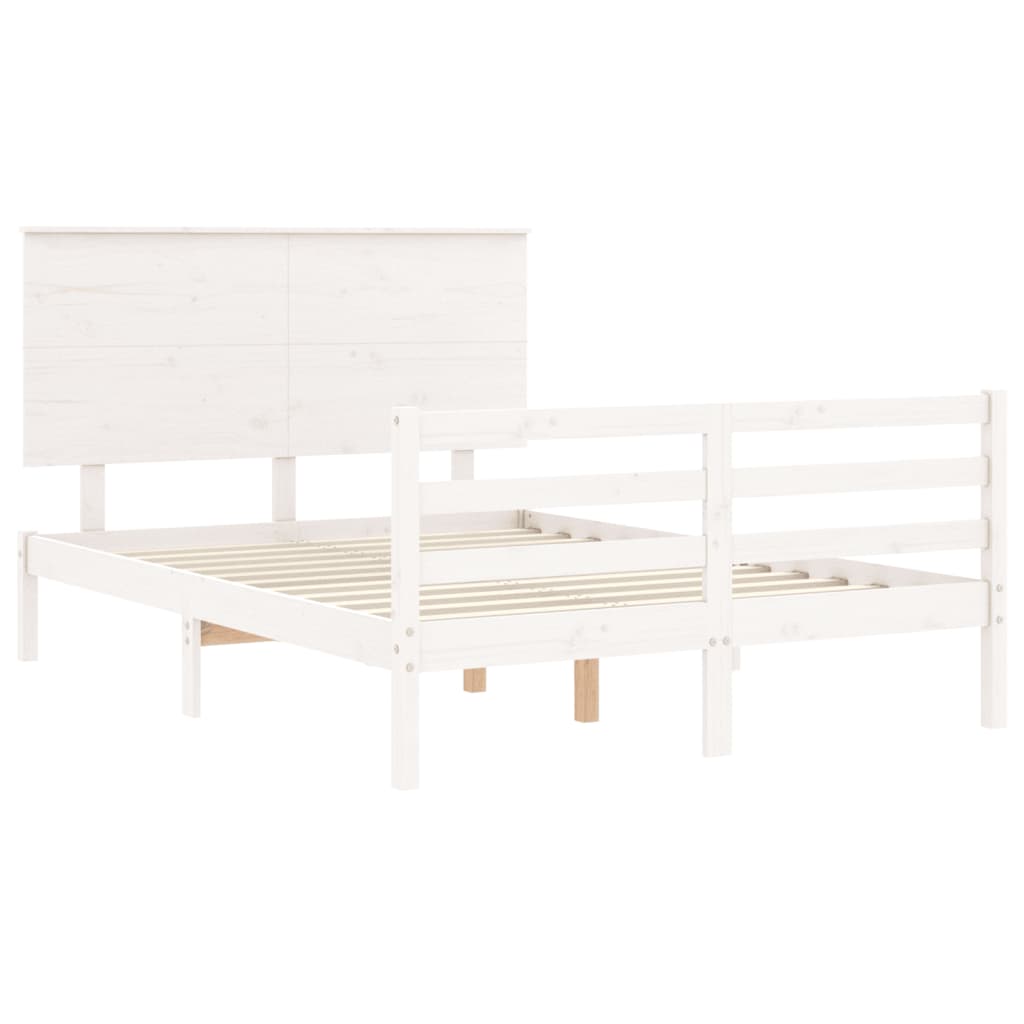 Estrutura de cama com cabeceira 140x190cm madeira maciça branco