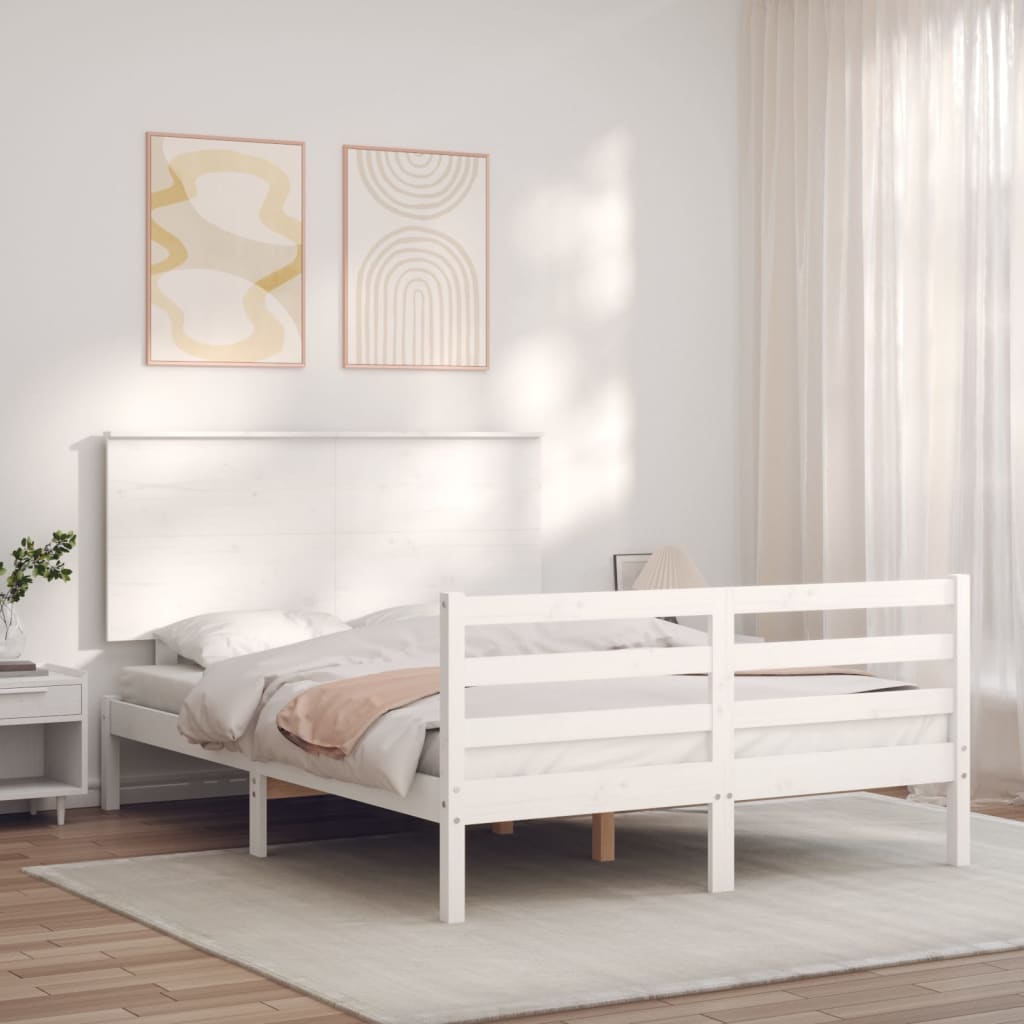 Estrutura de cama com cabeceira 140x190cm madeira maciça branco