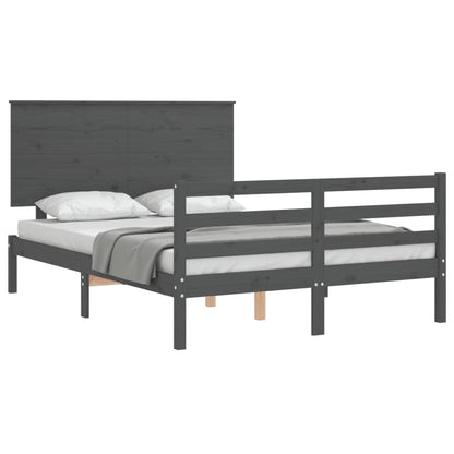 Estrutura de cama com cabeceira 140x190 cm madeira maciça cinza