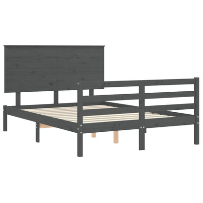 Estrutura de cama com cabeceira 140x190 cm madeira maciça cinza