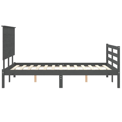 Estrutura de cama com cabeceira 140x190 cm madeira maciça cinza