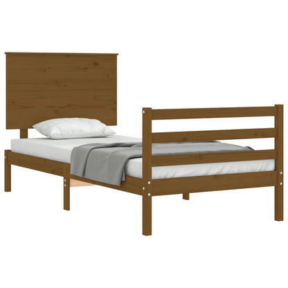 Estrutura cama cabeceira 90x200 cm madeira maciça castanho-mel