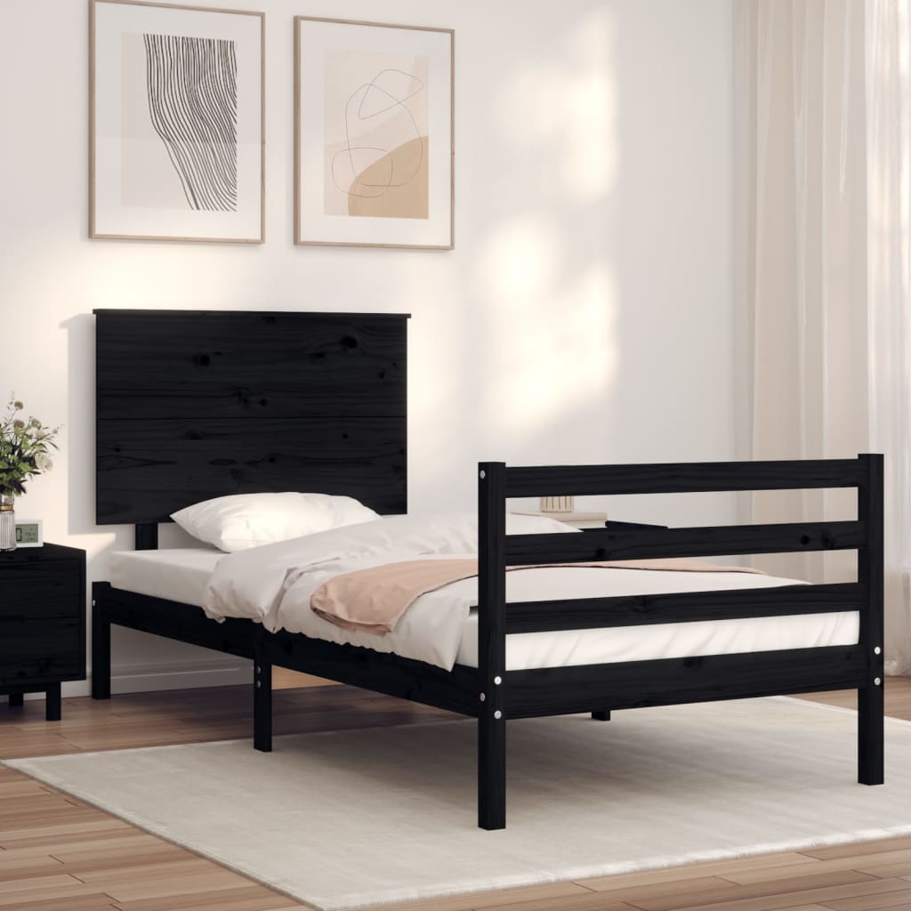 Estrutura de cama com cabeceira 90x200 cm madeira maciça preto