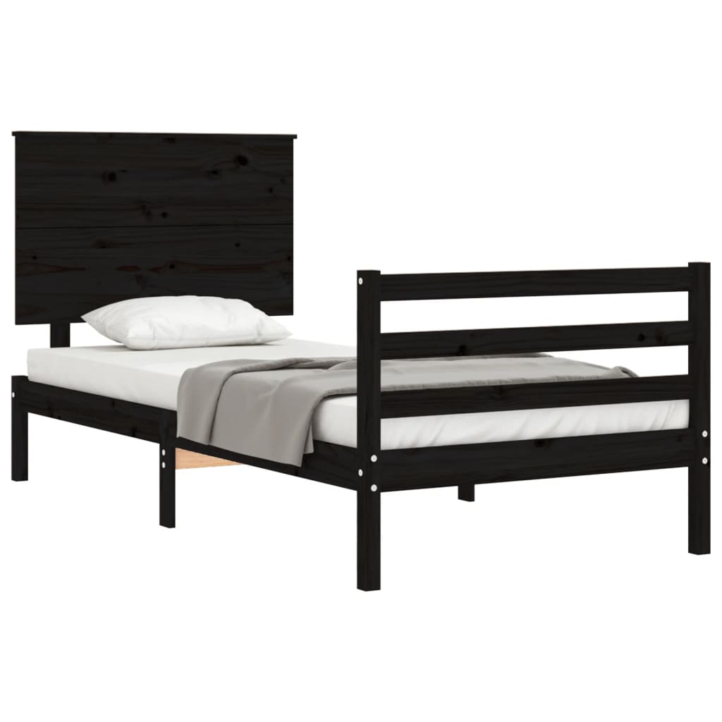 Estrutura de cama com cabeceira 90x200 cm madeira maciça preto