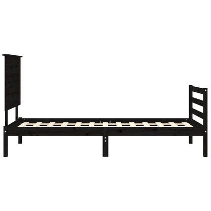 Estrutura de cama com cabeceira 90x200 cm madeira maciça preto