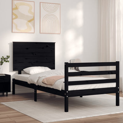 Estrutura de cama com cabeceira 90x200 cm madeira maciça preto