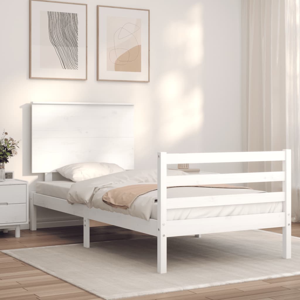 Estrutura de cama com cabeceira 100x200cm madeira maciça branco