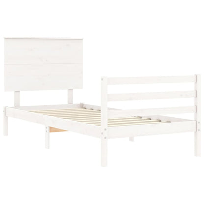 Estrutura de cama com cabeceira 100x200cm madeira maciça branco