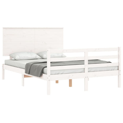 Estrutura de cama com cabeceira 140x200cm madeira maciça branco