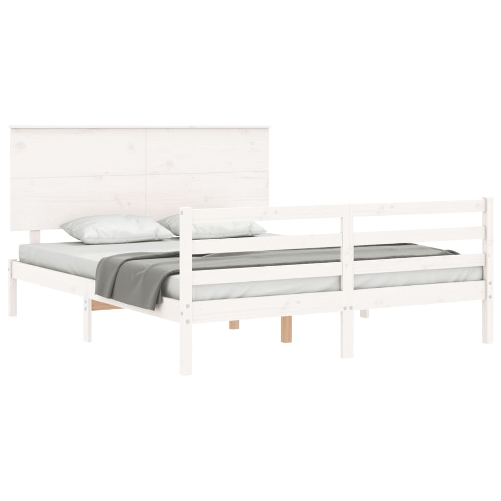 Estrutura de cama King Size com cabeceira madeira maciça branco