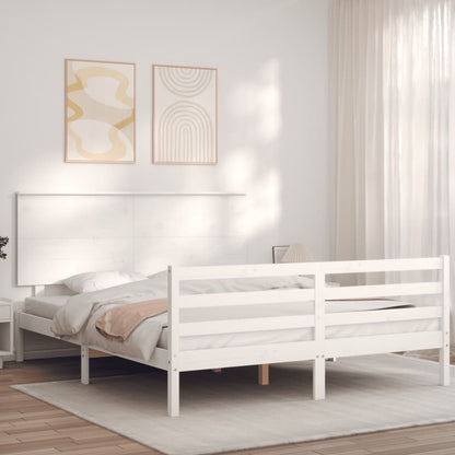 Estrutura de cama King Size com cabeceira madeira maciça branco