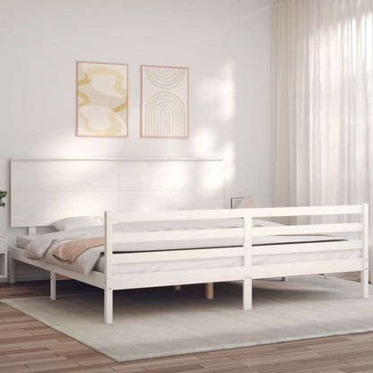 Estrutura de cama com cabeceira 200x200cm madeira maciça branco