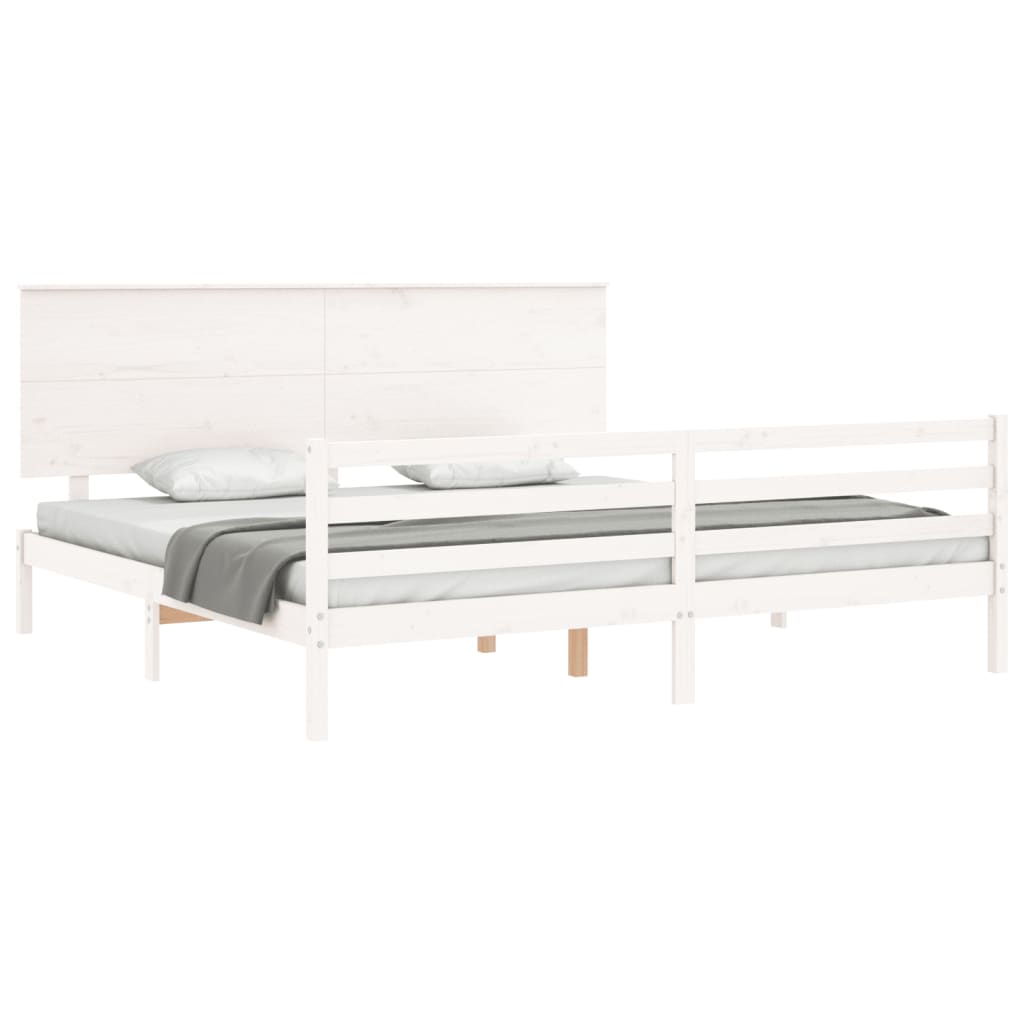 Estrutura de cama com cabeceira 200x200cm madeira maciça branco