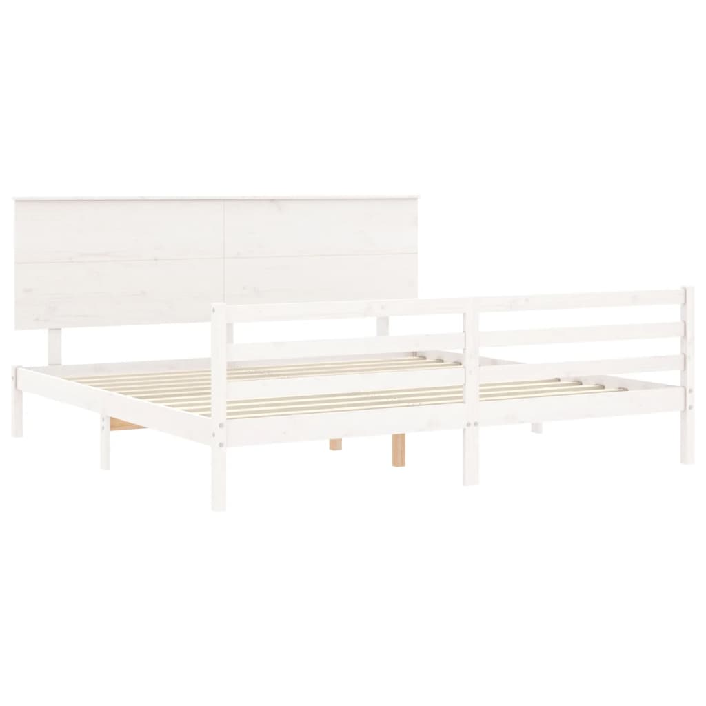 Estrutura de cama com cabeceira 200x200cm madeira maciça branco