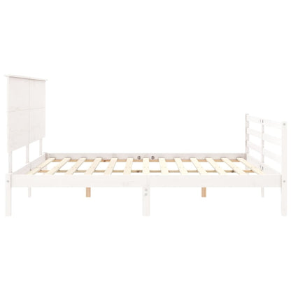 Estrutura de cama com cabeceira 200x200cm madeira maciça branco