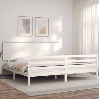 Estrutura de cama com cabeceira 200x200cm madeira maciça branco