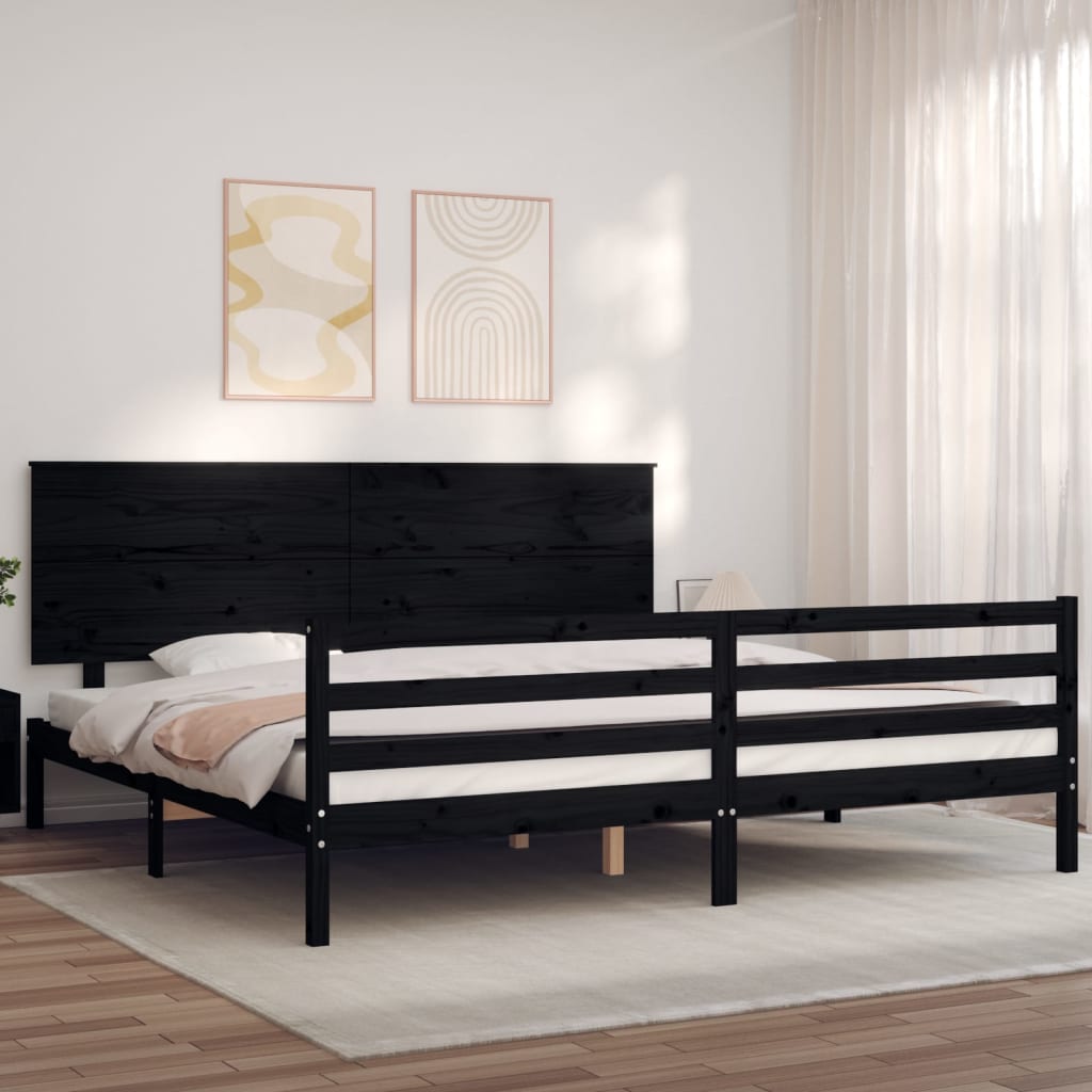 Estrutura de cama com cabeceira 200x200 cm madeira maciça preto