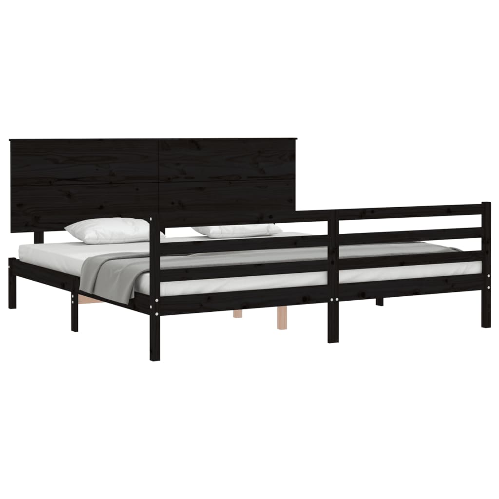 Estrutura de cama com cabeceira 200x200 cm madeira maciça preto