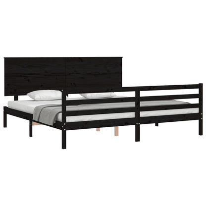 Estrutura de cama com cabeceira 200x200 cm madeira maciça preto